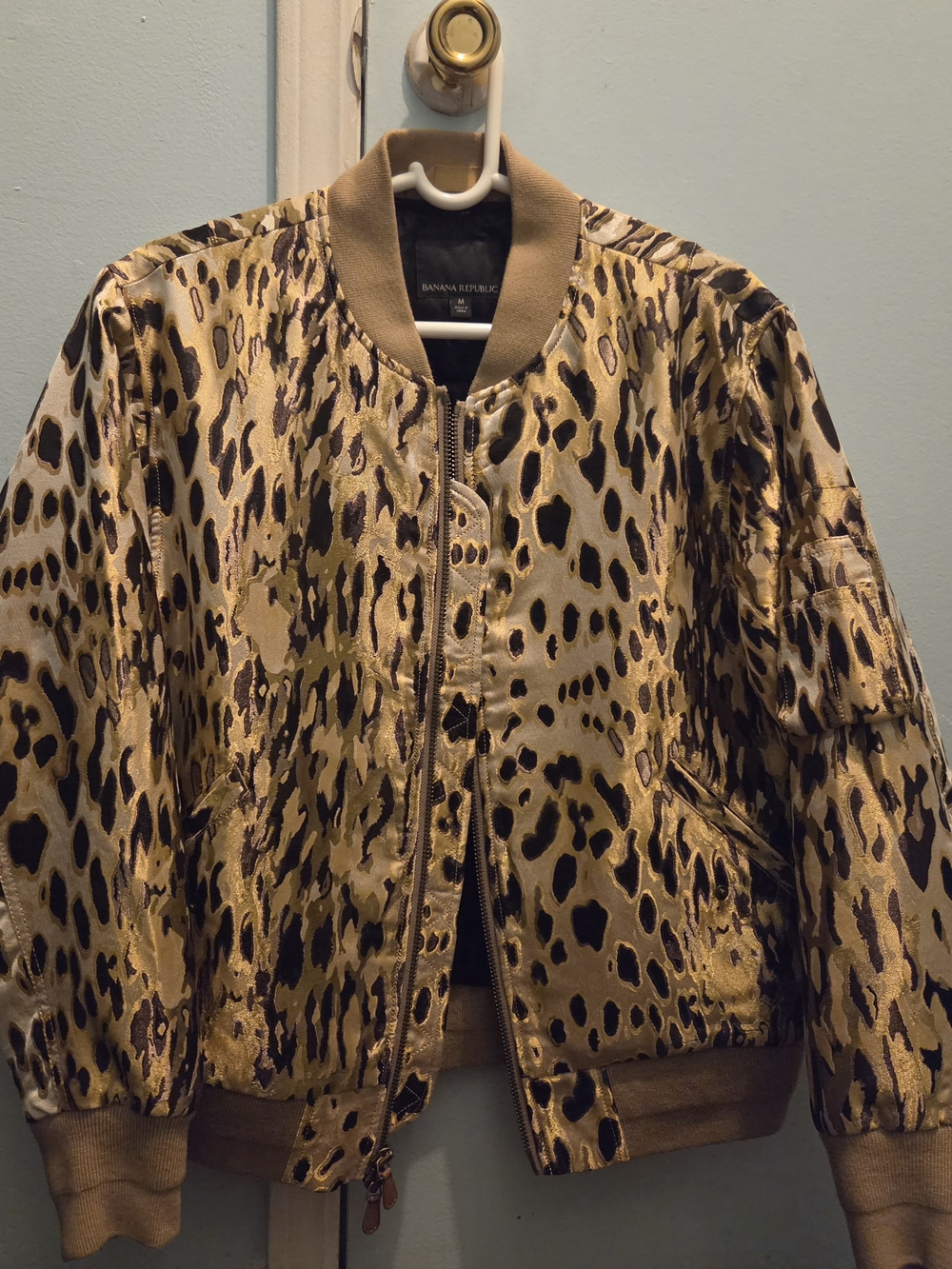 Banana Republic Leopard Print Bomber Jacket Gold, Brown & Black Like New